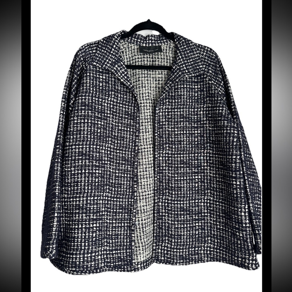 LAFAYETTE148 New York Navy White Textured Open Front Jacket Sz S